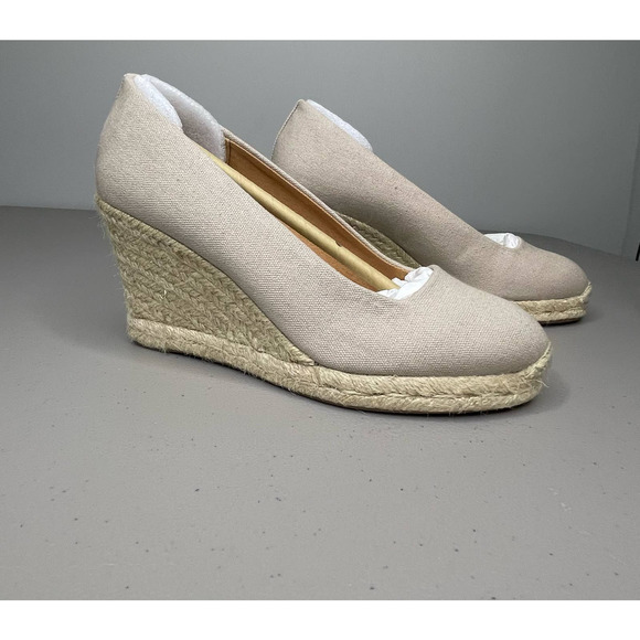 J Crew Seville Canvas Espadrilles Wedges Sandal Heel Shoe Like New Sz 6
